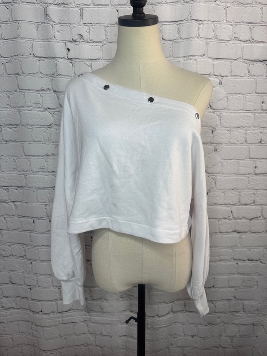 Jennifer Lopez Tops - Jennifer Lopez White Off-Shoulder Snap-Trim Cropped Sweatshirt XL